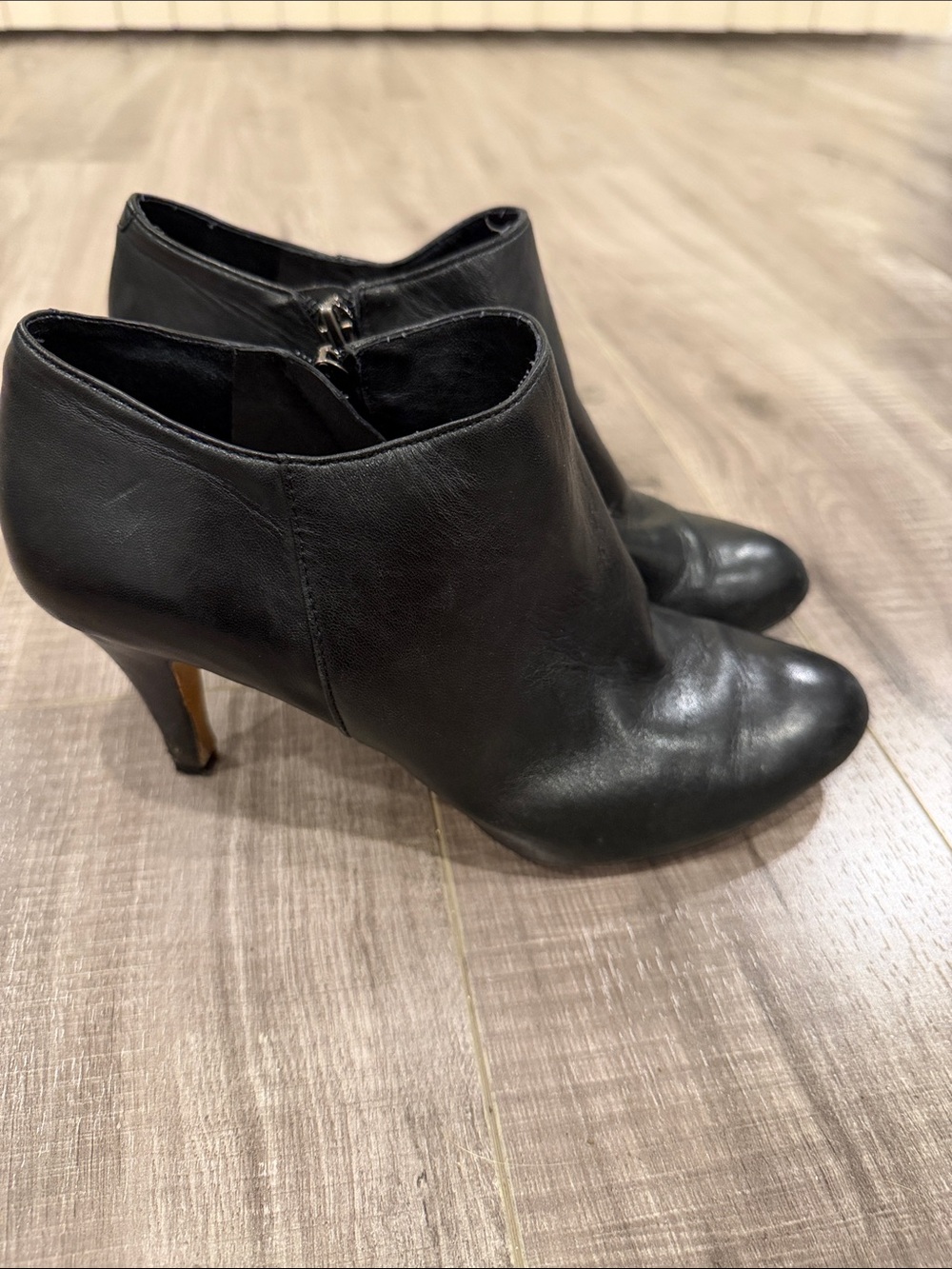 Vince Camuto Black Leather Ankle Booties with Heel